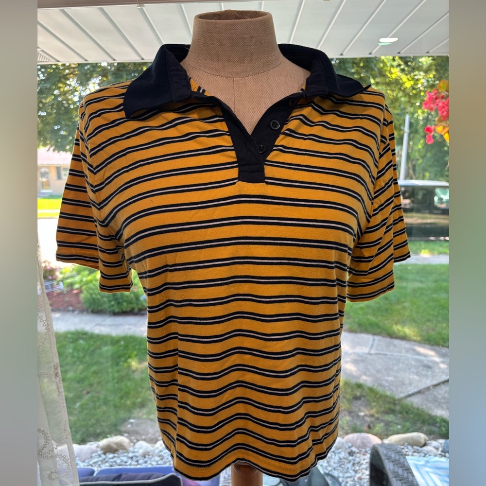 Y2K Charlotte Russe Striped Polo 🐝 Mustard + Navy Vibes